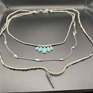 Lucky Brand Silver Tone and Turquoise Layered Necklace Set